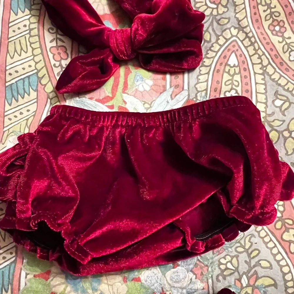 Precious Velvet Red Dress with Bow and panties 9 mo